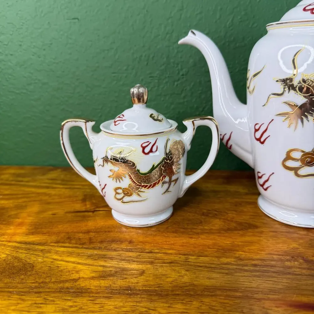 Vintage Kutani Japan Hand Painted Dragonware Sunray Tea Set